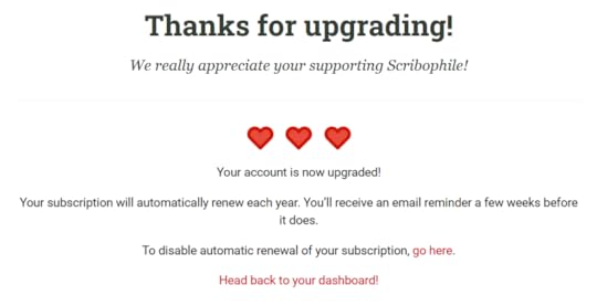 Screenshot from Scribophile saying that Premium automatically renews itself