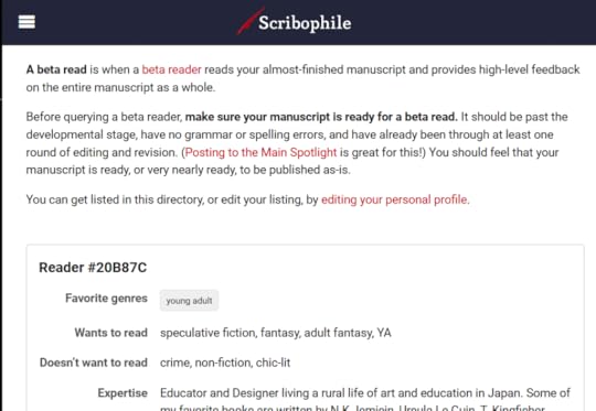 Screenshot of the Beta Reader Directory on Scribophile