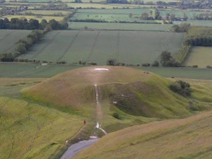 Flat-topped Dragon Hill seen from White Horse Hill