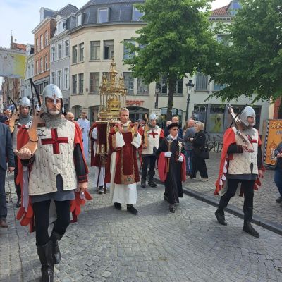 Photo of procession in Bruges transporting the relic of the Holy Blood through the streets on Pentecost