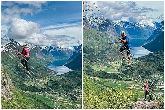 People climbing new ladder at Loen Skylift in Norway