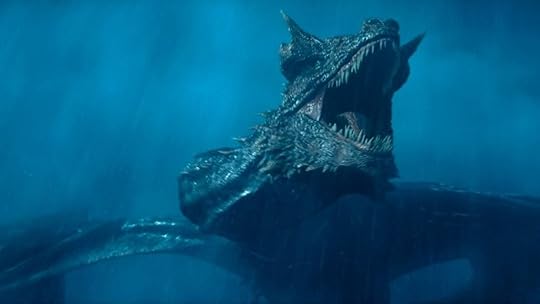 The dragon Caraxes roars in the driving rain on Max House of the Dragon