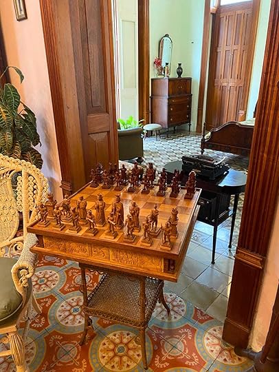 View of the study at La Quina Montes Molina, showing an elaborate chess set.