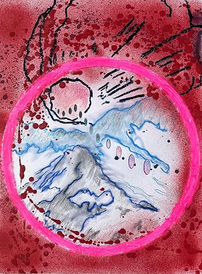 Streaming 2024 spray paint oil paintstick pastel colored pencil on paper 24x18.jpg