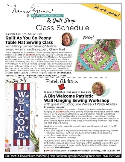 Spring Store Sewing Classes and Events Announced at The Nancy Zieman Sewing Studio and Quilt Shop pg2