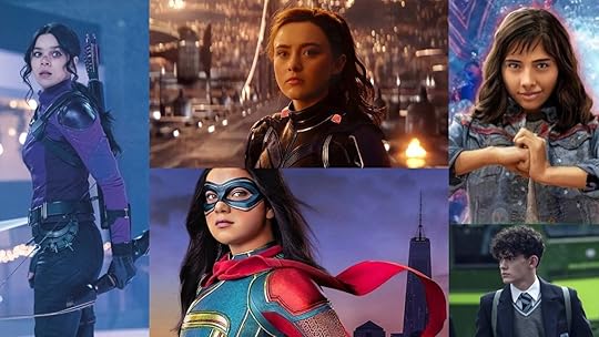 The Young Avengers, Hawkeye (Kate Bishop), Cassie Lang, Ms. Marvel, America Chavez, and Wiccan.
