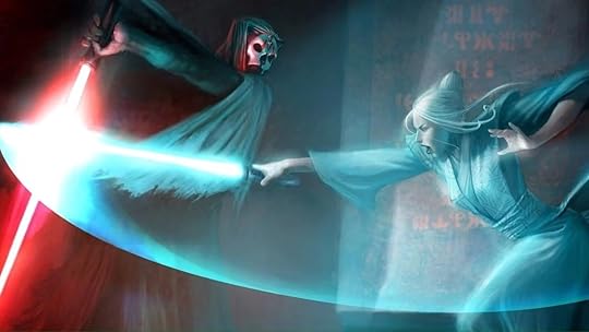 Art depicting Darth Nihilus vs. Kreia in Star Wars: Knighs of the Old Republic.