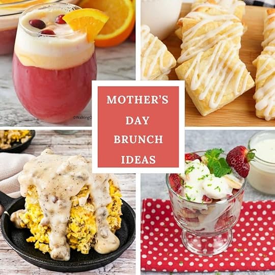 Preview image collage of brunch punch, Danish, fruit salad, and sausage casserole.