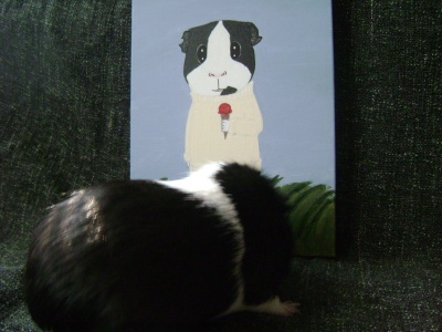 Rachel E Smith guinea pig painting with guinea pig
