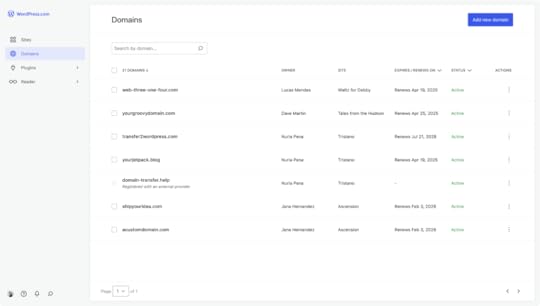 Overview of the new domains management dashboard at WordPress.com