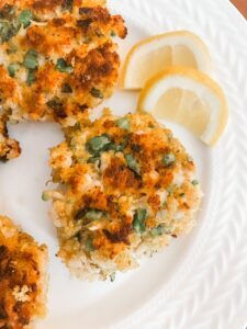 The finished and plated Easy Shrimp Cakes