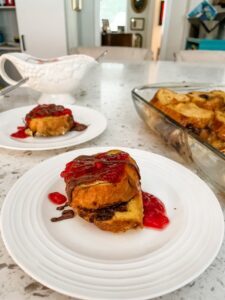 The plated and finished Baked Nutella French Toast