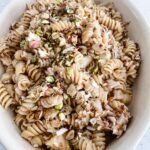 The finished Cheesy Cauliflower Pasta with Pistachios