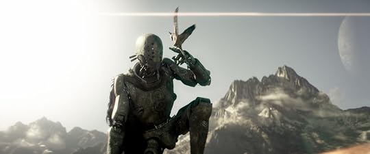 A robot guy on a mountain.