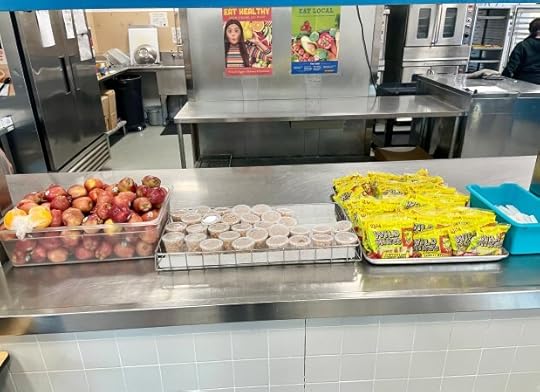 Students are given a variety of snack and lunch options, included apple slices. (Andrea Valadez - Monterey Herald)