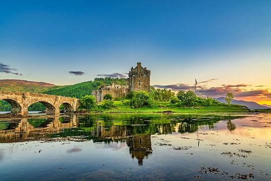 Eilean Donan Castle at sunset in Scotland