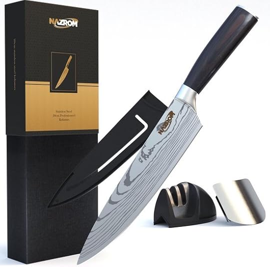NAZROM® Professioneel Koksmes 20 CM, Inclusief Messenslijper, Mes- en...