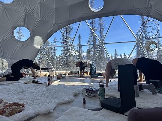 yoga class in geodesic dome
