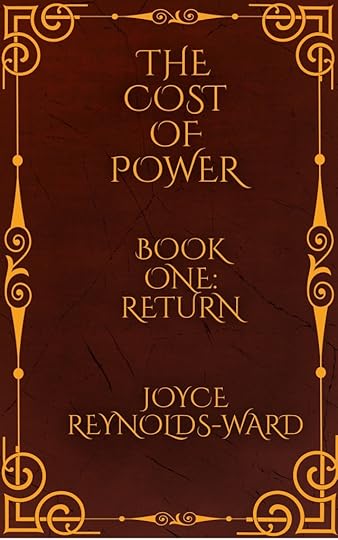 On a dark brown, leathery background, gold scrollwork frames the title, 