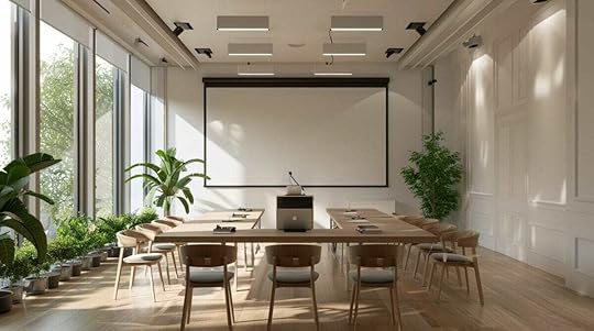 Nordic inspired office location set out for a meeting, made with Midjourney