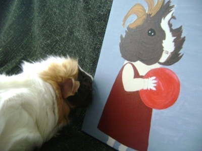 Rachel E Smith guinea pig painting with guinea pig