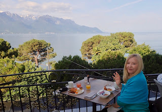Pat Enjoying Breakfast at Our Hotel Montreau