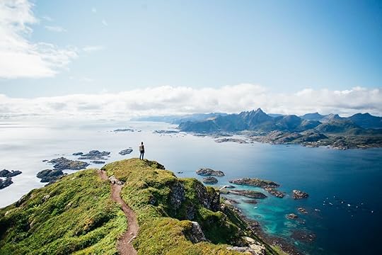 sober travel - hiker in lofoten islands, norway