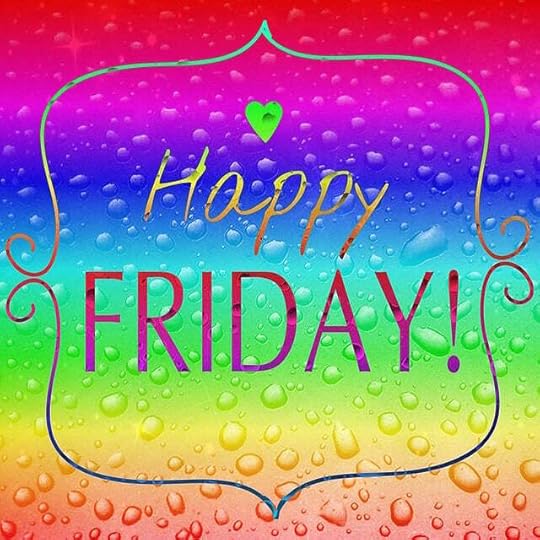 Happy Friday! written over rainbow colored background.