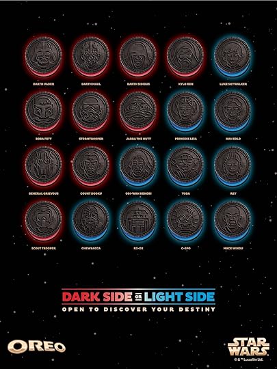 20 Star Wars Oreo character designs, half with red creme half with blue