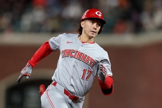 Cincinnati Reds's Stuart Fairchild rounds 3rd base on his inside-the-park home run in the 8th inning against the San Francisco Giants, Friday, May 10, 2024, at Oracle Park in San Francisco, Calif. (Karl Mondon/Bay Area News Group)
