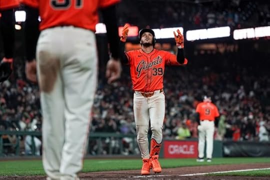Thairo Estrada #39 of the San Francisco Giants celebrates hitting a home run against the Colorado Rockies in the bottom of the fifth inning at Oracle Park on May 17, 2024 in San Francisco, California. (Photo by Kavin Mistry/Getty Images)