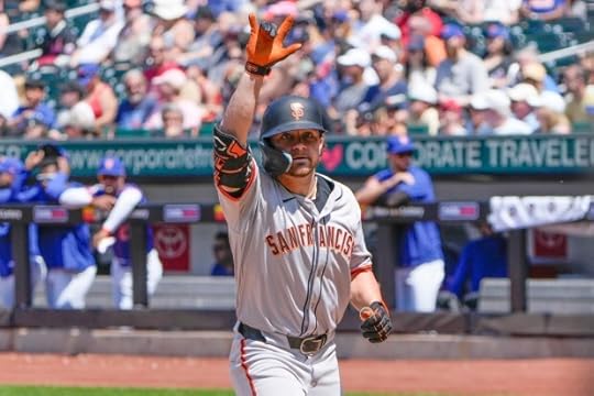San Francisco Giants' Brett Wisely reacts as he crosses home plate after hitting a solo home run during the third inning of a baseball game against the New York Mets at Citi Field, Sunday, May 26, 2024, in New York. (AP Photo/Seth Wenig)