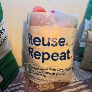 photo of full carrier bag bearing slogan 