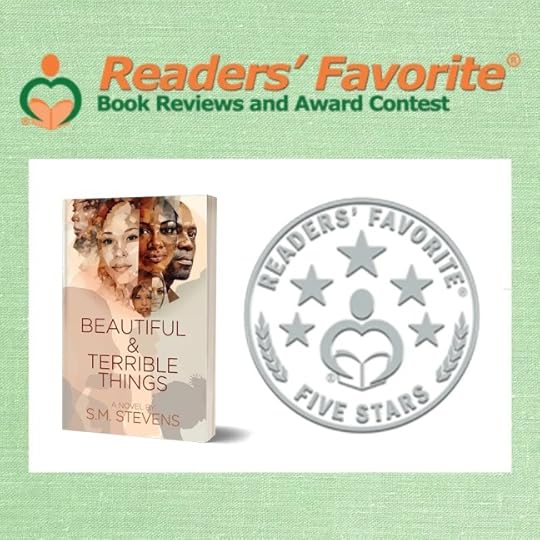Cover of Beautiful and Terrible Things, Readers' Favorite logo, and 5-star review badge