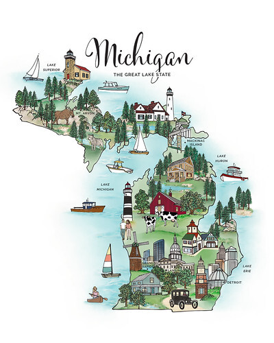 Michigan map by artist Jessica Laughlin