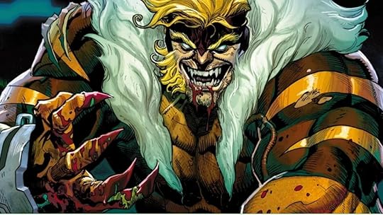 A feral Sabretooth gets ready to fight the X-Men.