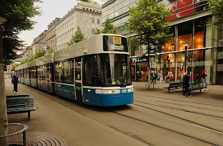 Tram on Bahnofstrasse Zurich Switzerland