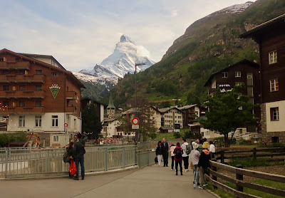 View Matterhorn mountain from Zermatt Town Main Square Switzerland