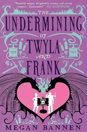 Purple cover with large black titles and small pale blue illustrations of mining tools and TNT in the top two thirds, the lower third is two dragons in black ink bending toward one another to form a love heart shape in between their heads, bodies and feet, pale blue flames above their noses and within the love heart which is coloured pink, stand two white silhouettes, a man on the right and a woman on the left with a danger mining in progress sign in black between them