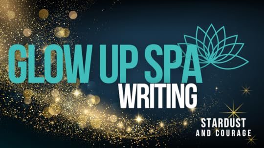 Glow up spa writing with stardust and a lotus flower