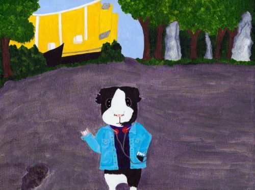 Rachel E Smith guinea pig painting Thorfinnur in Thorfy Metal Parking Lot
