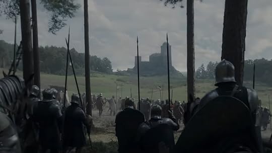 Soldiers approaching a castle through the woods on House of the Dragon