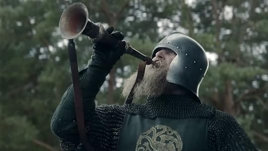 A green soldier blows a horn on House of the Dragon