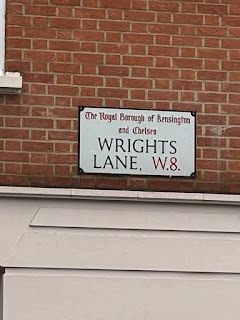 Street sign for Wrights Lane, W8, in the Royal Borough of Kensington and Chelsea