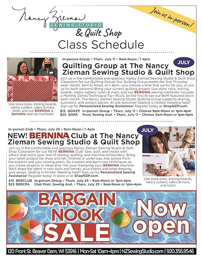 Nancy Zieman Sewing Studio & Quilt Shop Class Schedule Mid July 2024