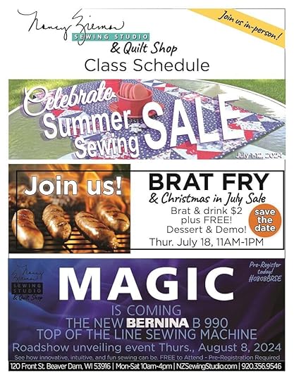 Nancy Zieman Sewing Studio & Quilt Shop Class Schedule Mid July 2024