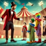 ringmaster with clown kids