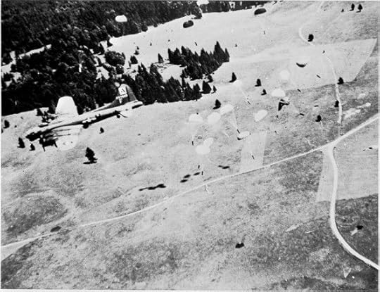 B-17 of US 94th Bomb Group drops supplies to French Resistance in Vercors region, 14 July 1944 (US Army Air Force photo)