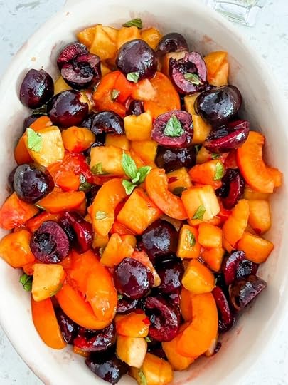 The finished Stone Fruit Salad in a serving platter