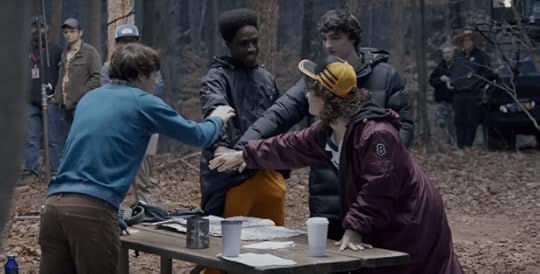 Mike Wheeler (Finn Wolfhard), Dustin Henderson (Gaten Matarazzo), Will Byers (Noah Schnapp), and Caleb McLaughlin (Lucas Sinclair)